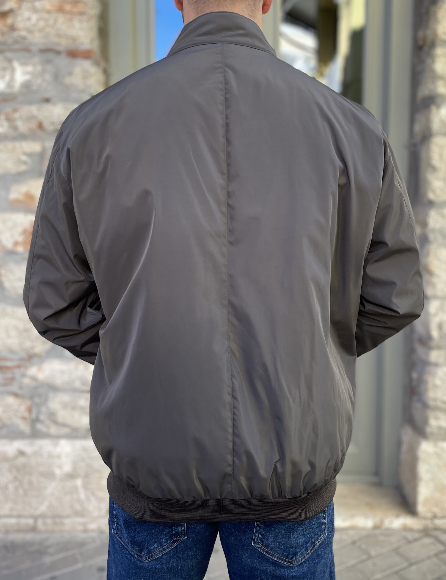 Ανδρικό χακί μπουφάν με γιακά και λάστιχο Plus Size EP492 φωτογραφία